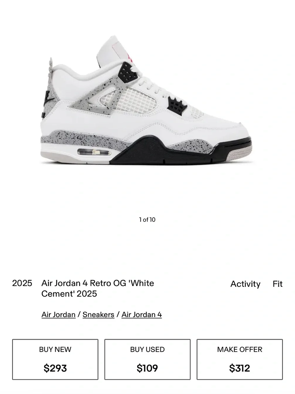 Air Jordan 4 Retro Men’s Sneakers - White/Black/Cement